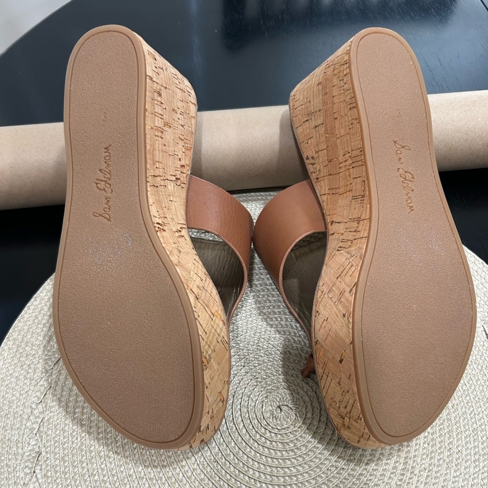 Sam Edelman Roy 3D Leather Platform Wedge Shoes Sandals Size 8.5 Brown Tan Cork - Picture 7 of 8